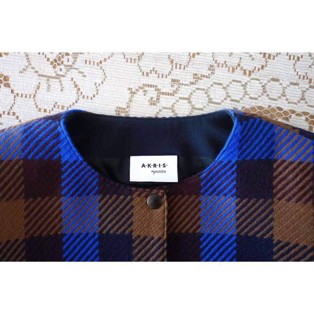 Akris Punto Blue Black Brown Plaid Wool Blazer size DE 38 US 8 - Picture 7 of 7